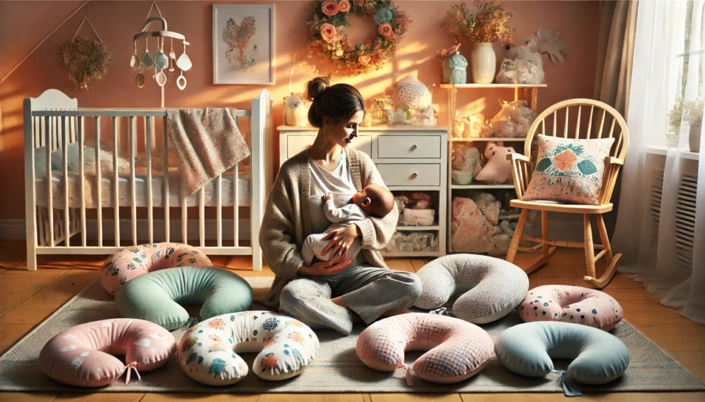 A woman sits on a bed surrounded by pillows, showcasing the comfort of the 10 Best Nursing Pillows.