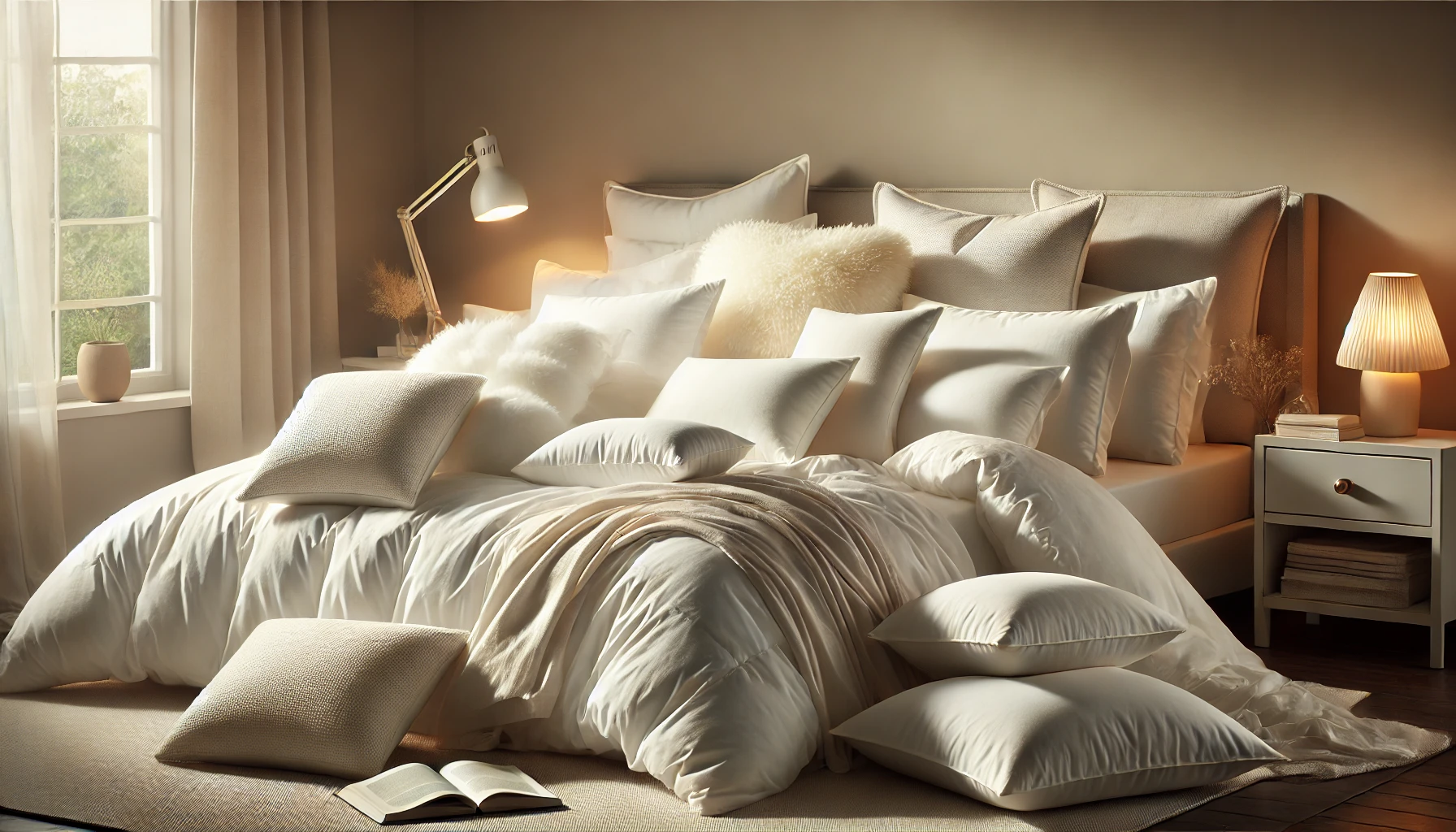 A comfortable bed with white pillows, perfect for enjoying the comfort provided by the 10 Best Down Pillows available.