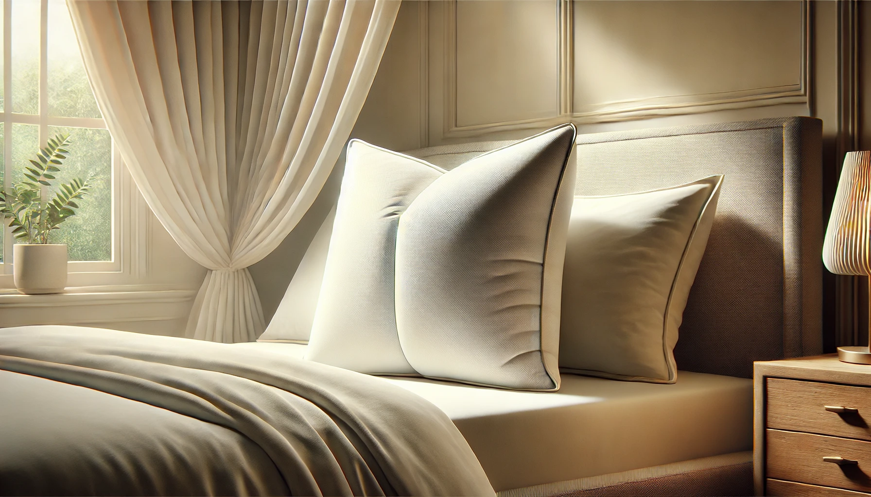 A comfortable bed adorned with pillows and a window, ideal for resting and discovering what is a gusset pillow.