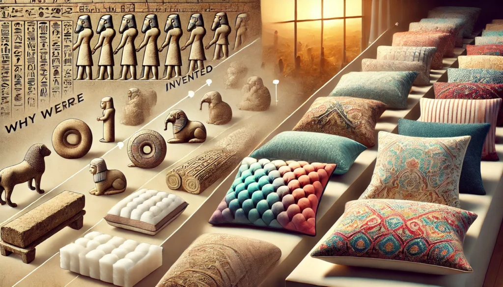A cozy room showcasing various pillows and items, inviting curiosity about why were pillows invented.