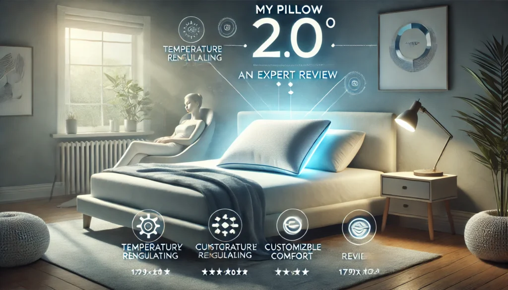 A pillow displaying the text "my pillow 20 20," highlighting features from the My Pillow 2.0 Review.