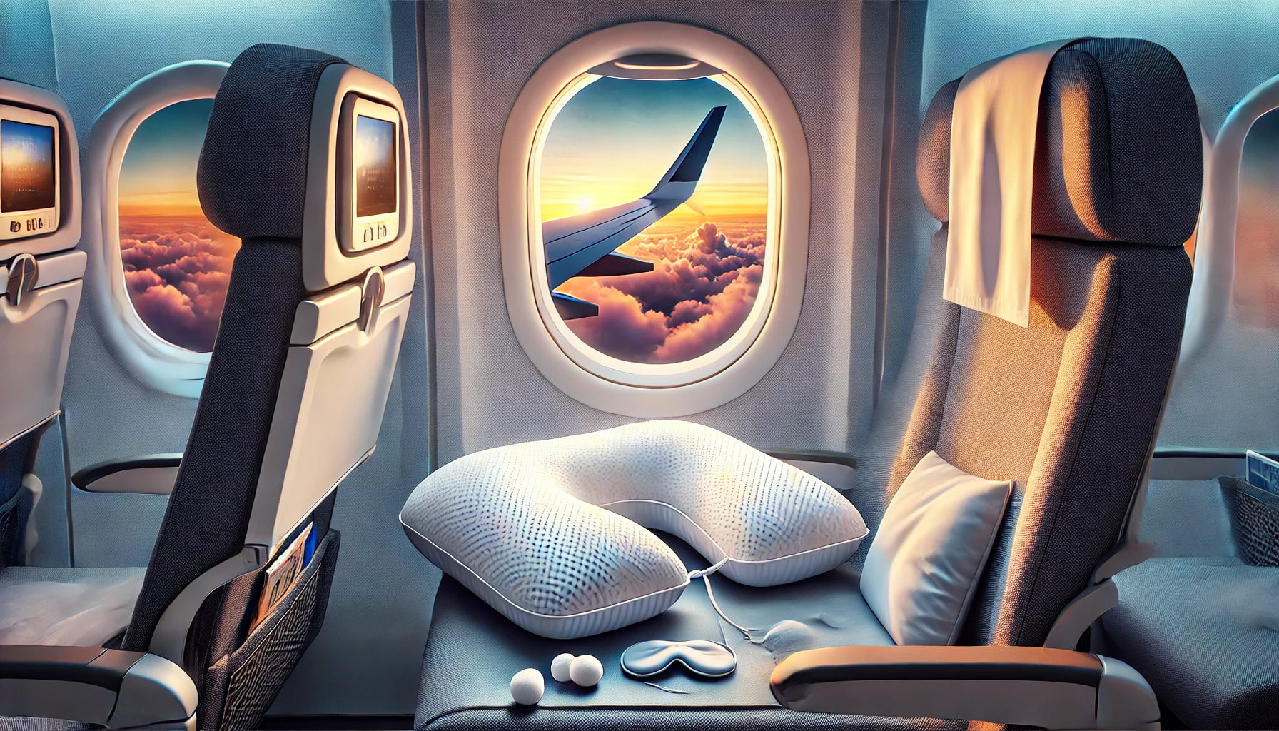 Airplane seats with soft pillows, showcasing the best travel pillow for airplane comfort in an expert review.