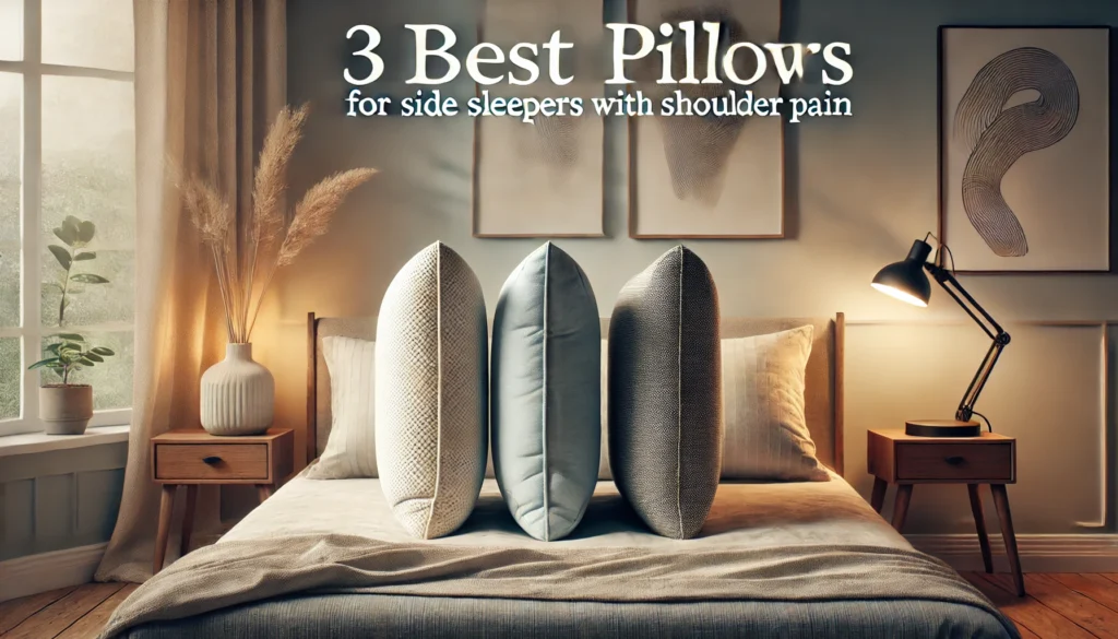 A bed with three pillows showcasing the 3 best pillows for side sleepers, designed for neck and shoulder pain relief.