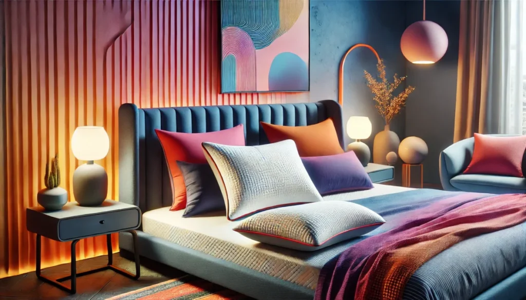 Tempur-Pedic Memory Foam Symphony Pillow Review – luxury pillow on vibrant modern bedroom setup.
