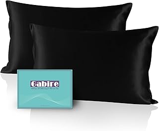 Gabire Mulberry Silk Pillow Cases Set of 2, Both Sides Real Silk Pillowcase for Hair and Skin Prevent Acne Pillowcase Organic Silk Pillowcase 2 Pack with Hidden Zipper, Black, Standard (20