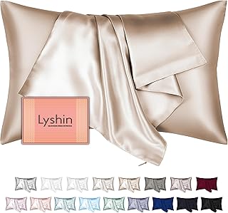 LYSHIN Silk Pillow Cases Standard Size with Hidden Zipper, Champagne | Mulberry Silk, Hidden Zipper, Better Care for Skin and Hair, Sleep Inducing, Feels Silky, Cooling, Suitable for Gifting