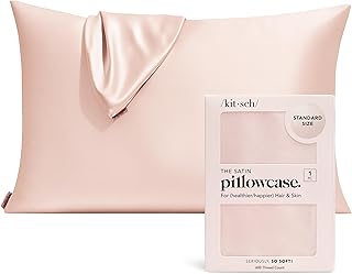 Kitsch Satin Pillowcase with Zipper for Hair & Skin - Softer Than Silk Pillow Cases, Smooth Cooling Satin Pillow Case, Wrinkle-Free, Machine Washable - Pillow Cases Standard Size (19x26) - Blush