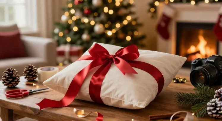 how to wrap a pillow for christmas