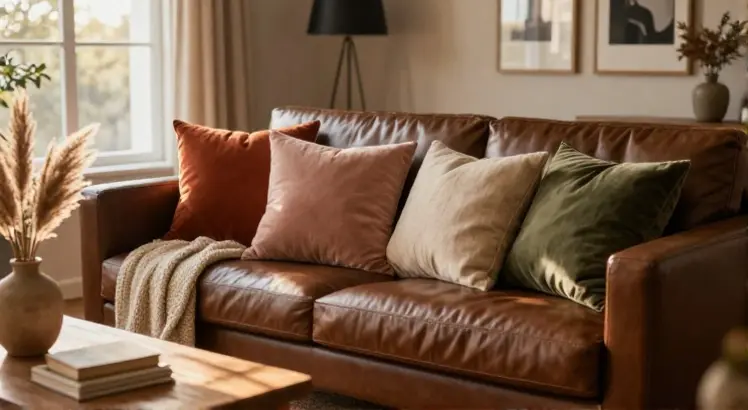 what color pillows for dark brown couch