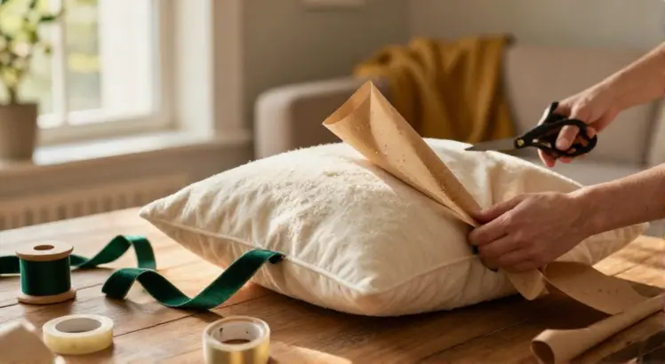 how to wrap a pillow as a gift