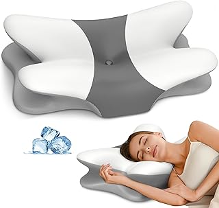 Cervical Pillow for Neck Pain Relief, Ergonomic Neck Pillow for Sleeping, Contour Pillow for Neck Support, Memory Foam Pillows for Reading & Bed Rest Pillows for Side Back Stomach Sleepers(White&Grey)