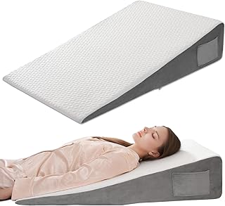 Vekkia 34" Extra-Long Wedge Pillow, Back & Arm Support, Bed Wedge Pillow for Sleeping After Surgery, Acid Reflux, Snoring Relief, Removable Washable Cover & Double Side Pockets, 7.5" Height, Gray