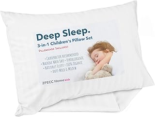 ZPECC Toddler Pillow with Pillowcase - 13x18 Organic Cotton Hypoallergenic Kids Pillow