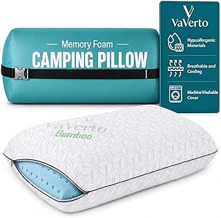 Vaverto Small Memory Foam Bed Pillow for Camping