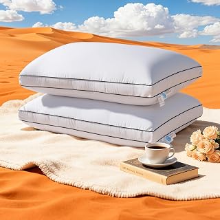 Canadian White Goose Down Pillow for Luxury Sleep - Hotel Collection Bed Pillows Queen Size, Ultra Soft & Hypoallergenic, 100% Cotton Sateen Cover(White,Queen(Pack of 2))