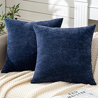 GAWAMAY Decorative Square Throw Pillow Covers 18\"x18\" Inch Set of 2, Super Soft Chenille Pillows Cover Fall Pillowcase for Living Room Bedroom Sofa Couch Cushion Cover Navy Blue 45x45cm (Only Covers)