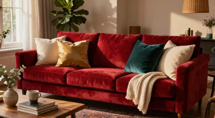 what color pillows for a red couch