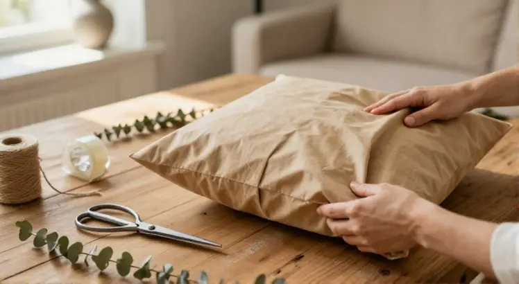 how to wrap a pillow with wrapping paper